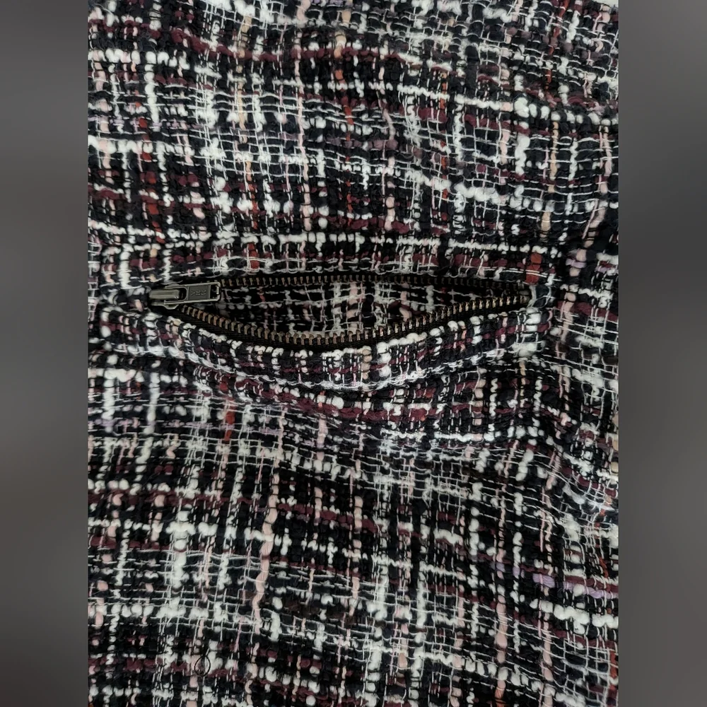 Loft Outlet Tweed Mini Skirt Black Burgundy‎ Plaid Zipper Pockets Size 10